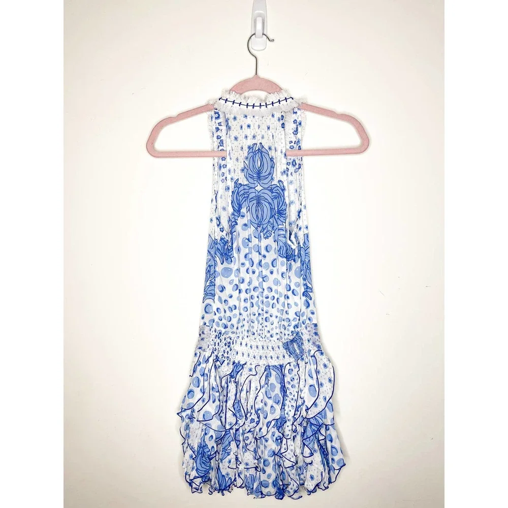 Poupette St. Barth Beline Blue Printed Mini Dress Size XS - Picture 7 of 8
